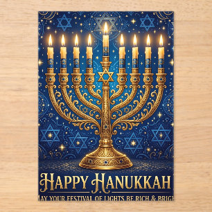 Rich Blue & Gold Jewelled Hanukkah Acrylic Invitations