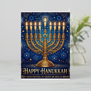 Rich Blue & Gold Jewelled Hanukkah Foil Holiday Card
