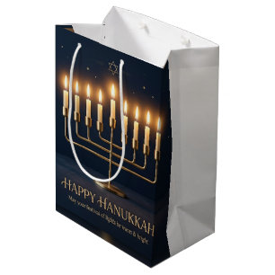 Rich Blue & Gold Jewelled Hanukkah Medium Gift Bag