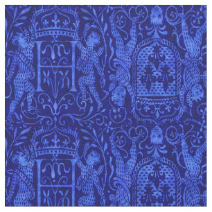 Rich Blue Mediaeval Tapestry with Cherubs Fabric
