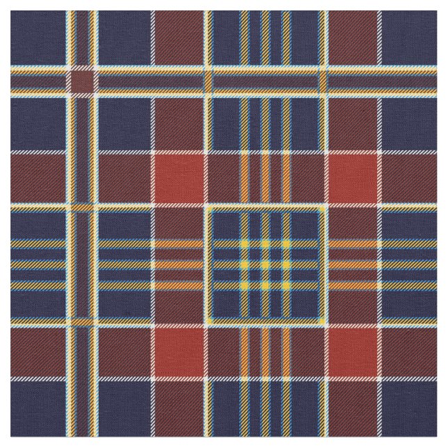 Rich Blue, Red and Ocre Plaid (Tartan) Fabric (Close Up)