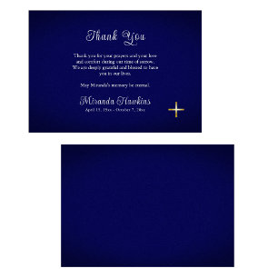 Rich Blue Simple Orthodox Christian Funeral Thank You Card