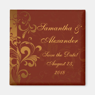 Rich Brick Red and Gold Reverse Swirl Magnet