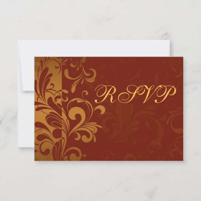 Rich Brick Red and Gold Reverse Swirl RSVP (Front)
