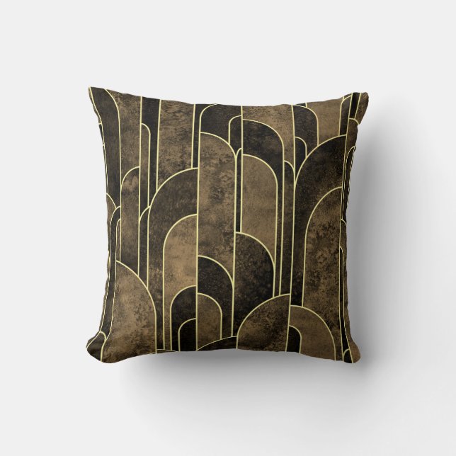 Rich Brown and Gold Art Deco Pattern Cushion (Front)