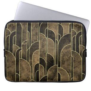 Rich Brown and Gold Art Deco Pattern Laptop Sleeve
