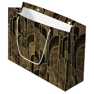 Rich Brown and Gold Art Deco Pattern Large Gift Bag