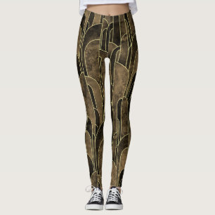 Rich Brown and Gold Art Deco Pattern Leggings