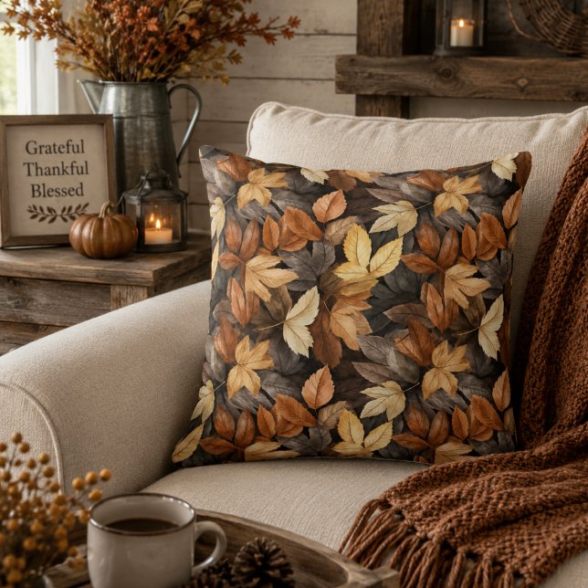 Rich Brown Beige Autumn Leaves Rustic Farmhouse Cushion (Creator Uploaded)