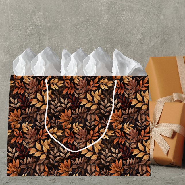 Rich Brown Golden Rustic Burnt Orange Fall Leaf Large Gift Bag (Creator Uploaded)