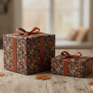 Rich Brown Golden Rustic Burnt Orange Fall Leaf Wrapping Paper