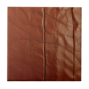 Rich Brown Leather Texture Pattern Ceramic Tile