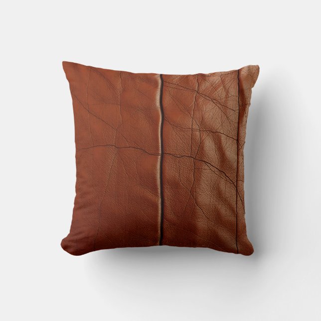 Rich Brown Leather Texture Pattern Cushion (Front)