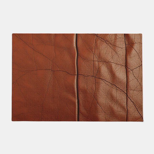 Rich Brown Leather Texture Pattern Doormat (Front)
