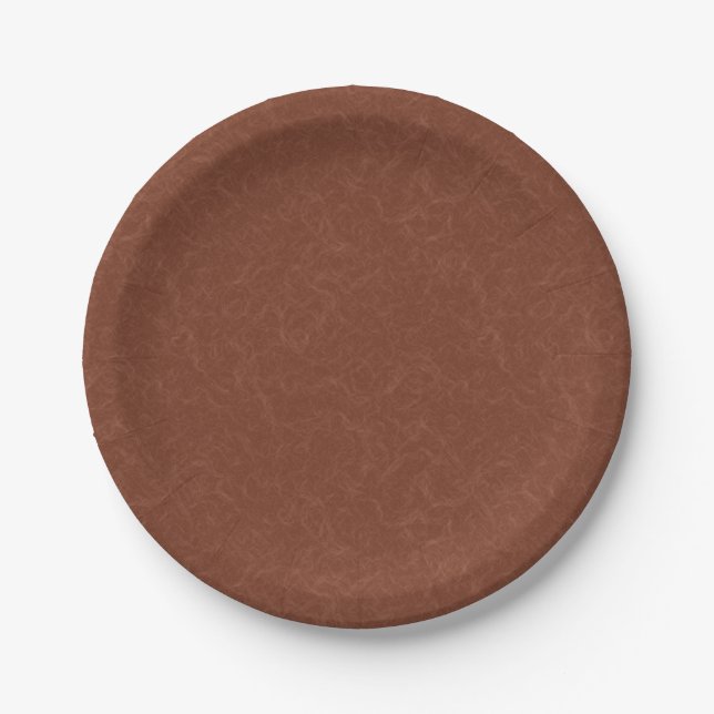 Rich brown  textured swirling  pattern paper plate (Front)