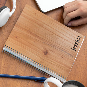 Rich Brown Wood Veneer Rounded Modern Typography Notebook