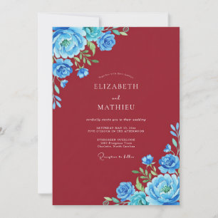Rich Burgundy Azure Painted Wedding Invitation