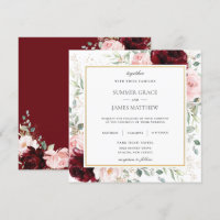 Rich Burgundy Blush Pink Floral Wedding Square