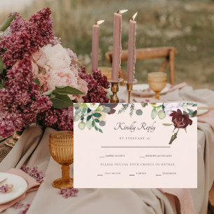 Rich Burgundy & Blush Wedding RSVP Card