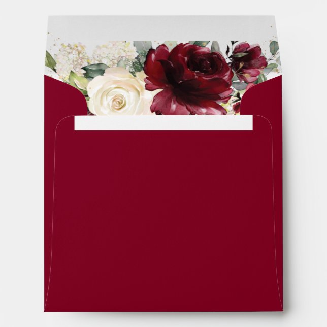 Rich Burgundy Ivory Square Card Wedding Envelope (Back (Bottom))