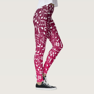 Rich Burgundy Red Purple w Dancing Music Notes Leggings
