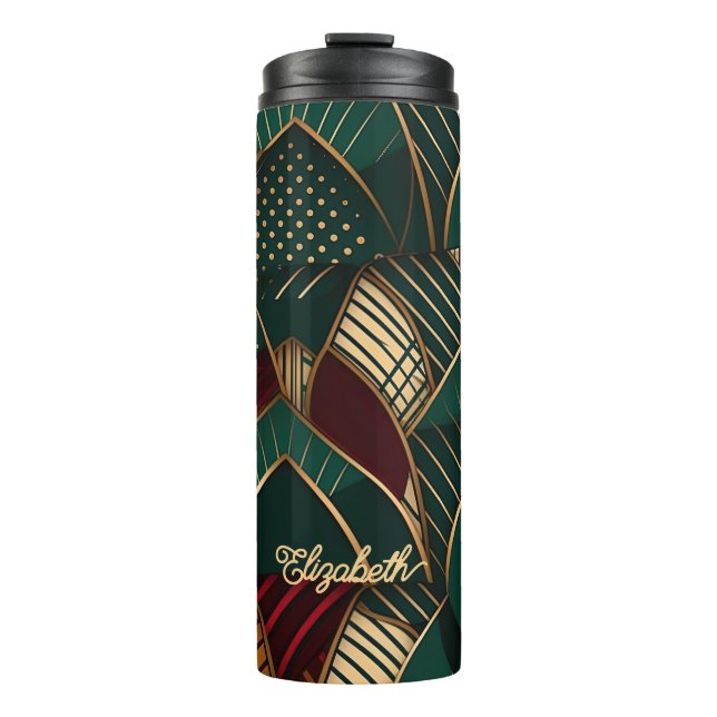 Rich Burgundy Teal Green Gold African Ethnic Thermal Tumbler (Front)