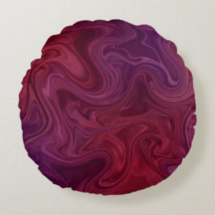 Rich Burgundy Wine Purple Organic Flow  Round Cushion