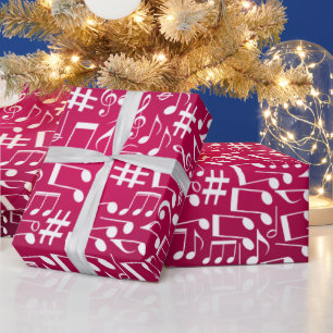 Rich Burgundy Wine w White Music Notes Wrapping Paper