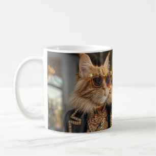 Rich cat standing in front of a mansion coffee mug