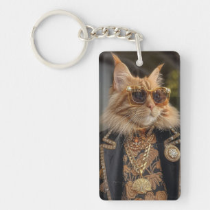 Rich cat standing in front of a mansion key ring