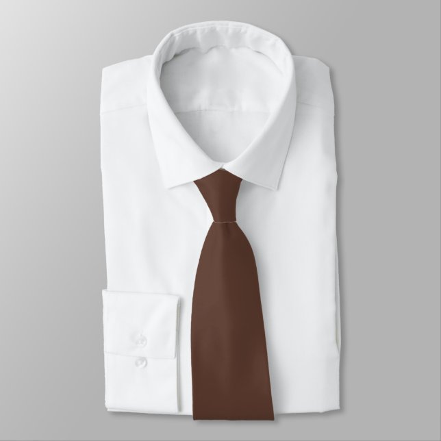 Rich Chocolate Brown Neutral Solid Colour Print Tie (Tied)