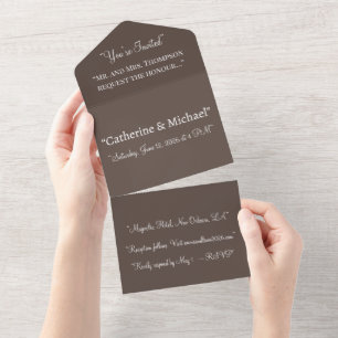 Rich Chocolate Brown Wedding Invite All-in-One