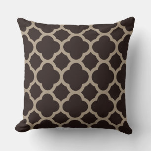 Rich Chocolate Mocha Quatrefoil Pattern Cushion