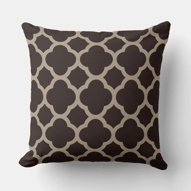 Rich Chocolate Mocha Quatrefoil Pattern Cushion (Front)