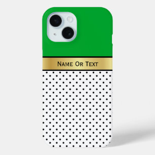 Rich Classic Green Colour: White & Black Polka Dot iPhone 15 Case