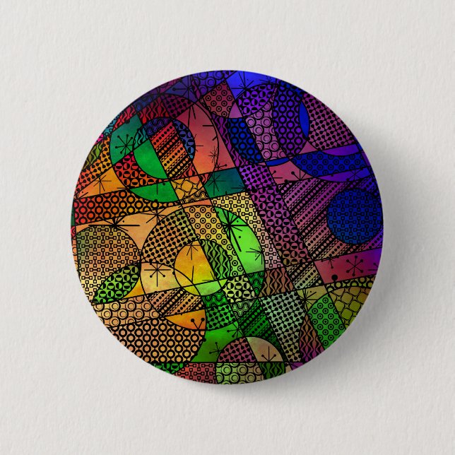Rich Colourful, Textured Geometric Abstract 6 Cm Round Badge (Front)