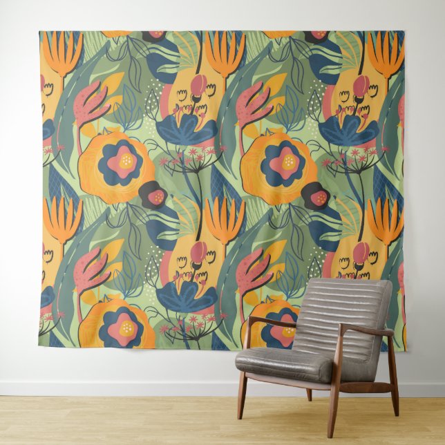 Rich colours exotic flowers seamless pattern tapestry (In Situ (Horizontal))