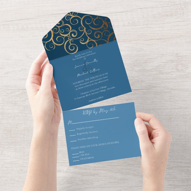 Rich Colours with Gold Wedding All In One Invitation (Tearaway)