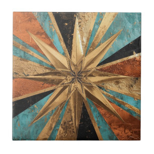 Rich Copper Metallic gold geometric starburst Ceramic Tile
