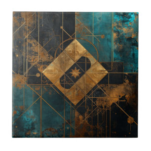 Rich Copper Metallic gold geometric starburst Ceramic Tile