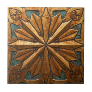 Rich Copper Metallic gold geometric starburst Ceramic Tile