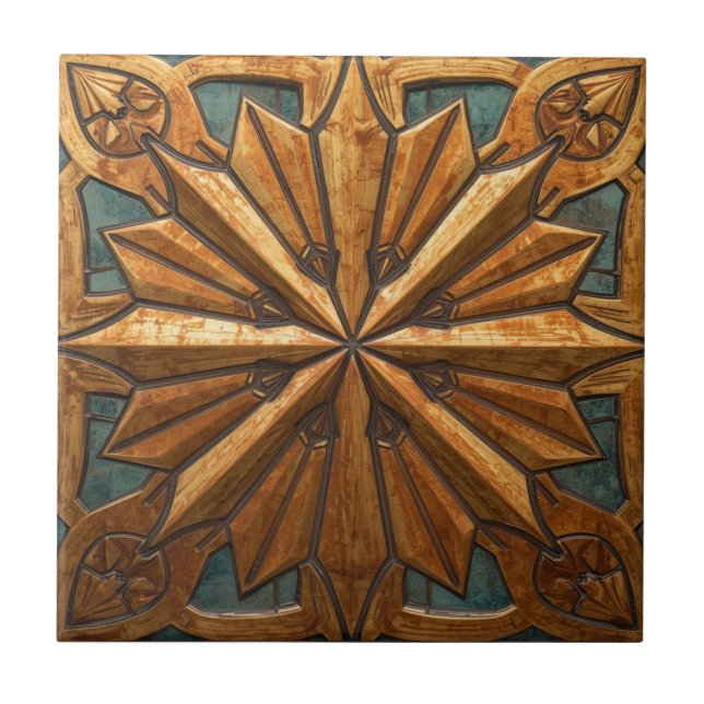 Rich Copper Metallic gold geometric starburst Ceramic Tile (Front)