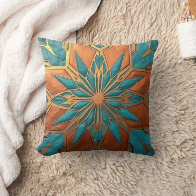Rich Copper Metallic gold geometric starburst Cushion (Blanket)