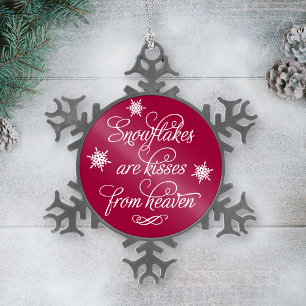 Rich Cranberry Snowflakes Are Kisses Keepsake Snowflake Pewter Christmas Ornament