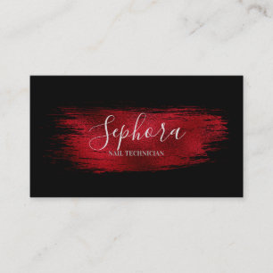 Rich Crimson Red  Metallic Foil Paint Stroke Business Card