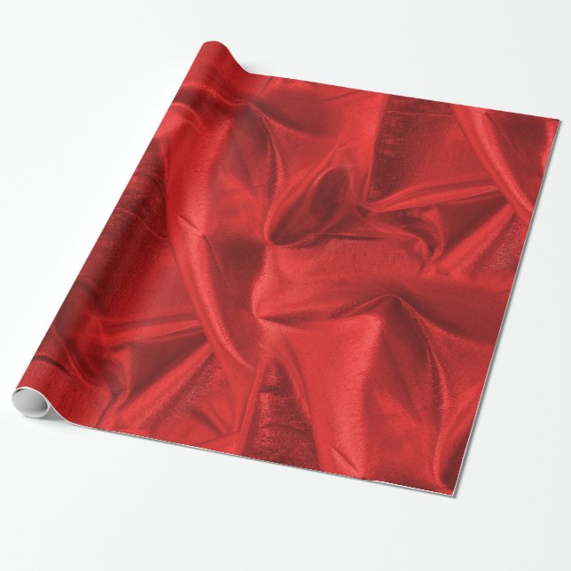 Rich Crumpled Metallic Red Faux Lame' Texture Wrapping Paper (Unrolled)