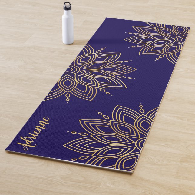 Rich Dark Blue and Faux Gold Mandala Yoga Mat (In Situ)