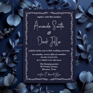 Rich Dark Blue Black Wedding Invitation