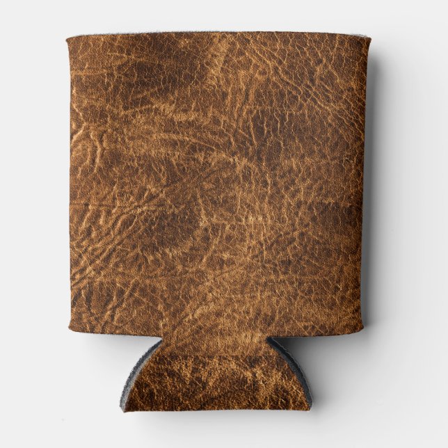 Rich Dark Brown Leather Can Cooler (Front)
