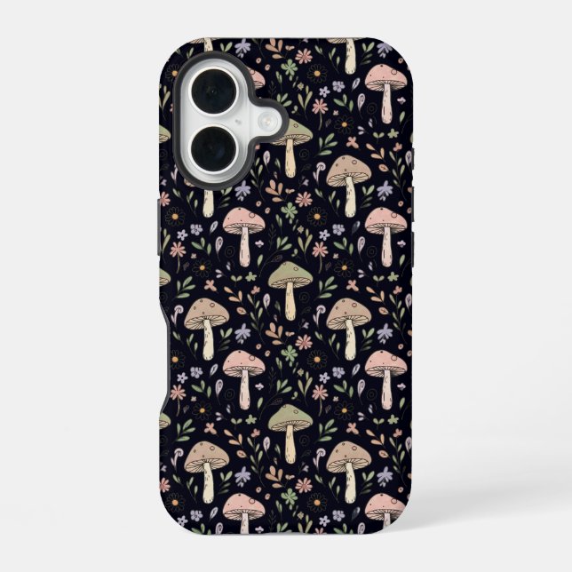 Rich Dark Fungi Seamless Pattern Goblincore iPhone 16 Case (Back)